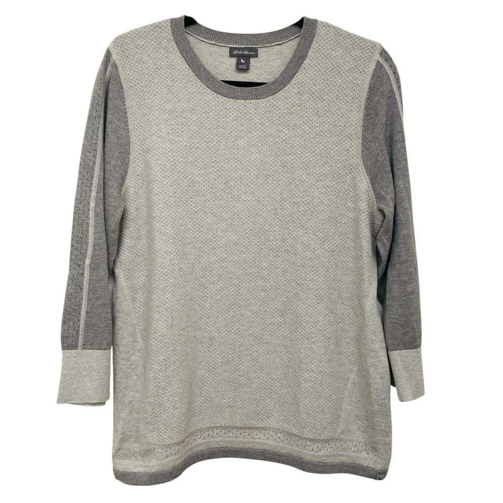 Eddie Bauer Gray Knit Colorblock Women’s Sweater Size Large